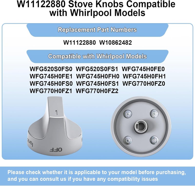 Gesleben Upgraded W11122880 Stove Knobs Compatible with Whirlpool Gas Range Oven WFG520S0FS0 WFG520S0FS1 WFG745H0FE0, Surface Burner Cooktop Control Cooktop Knob Replacement W10862482-5 Pack - Image 2